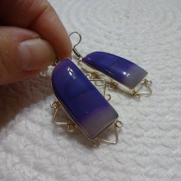 Gorgeous PURPLE BOTSWANA AGATE Handmade Sterling 925 Dangle Earrings #918C - Picture 1 of 3